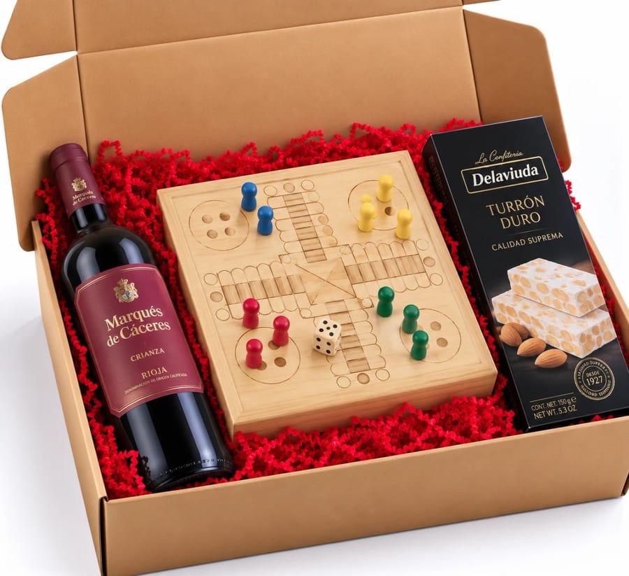 Cesta de Navidad Juego en Familia: vino, juego y dulce