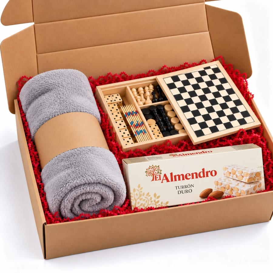 Cesta de Navidad Tarde en Casa: manta, juego y dulce